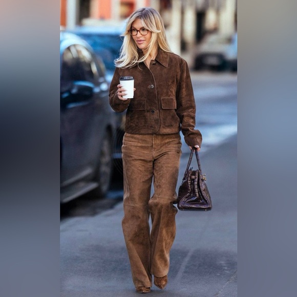 Nigel Preston Hepburn Brown Suede Wide-Leg Trousers - Picture 5 of 6